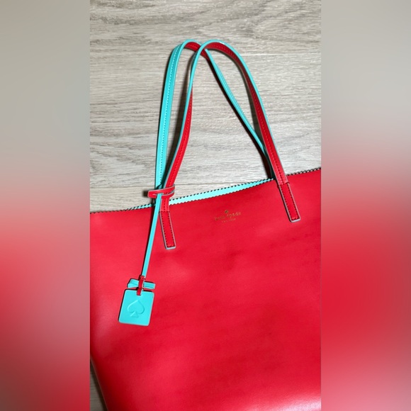 kate spade red tote with teal interior - Picture 4 of 11